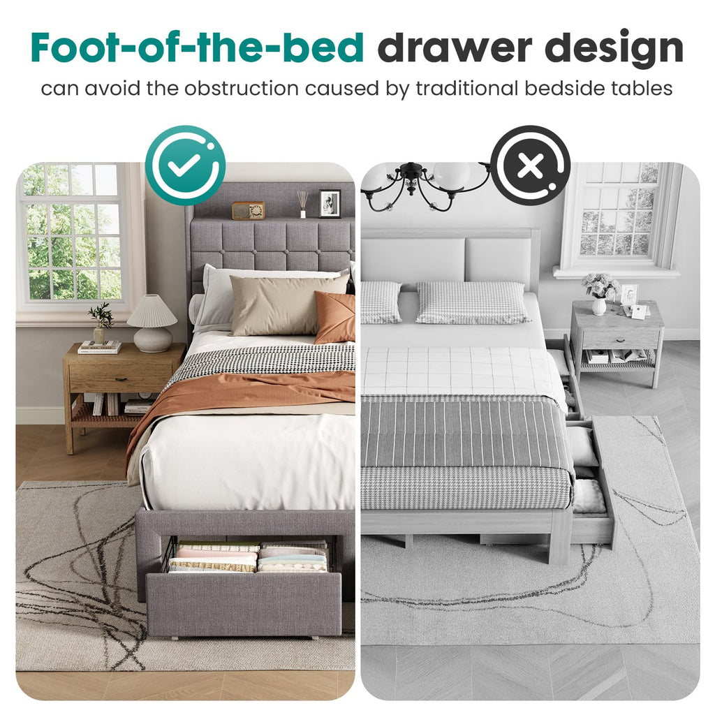 Full Upholstered Platform Bed Frame with Storage Drawers Y247700
