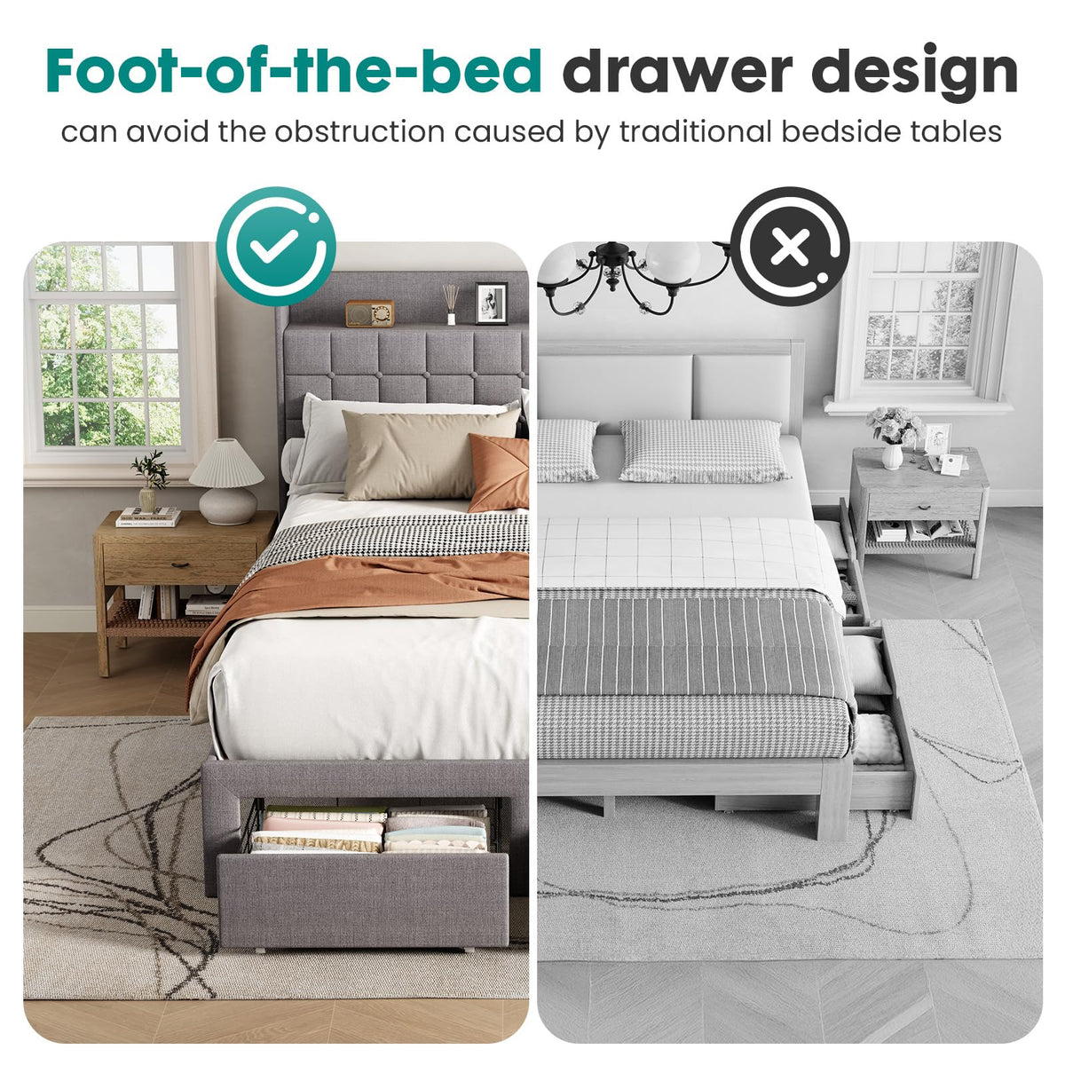 Full Upholstered Platform Bed Frame with Storage Drawers Y247700