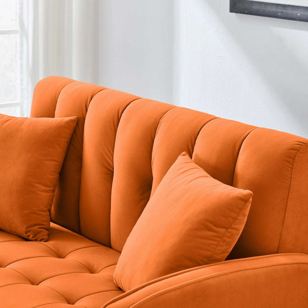 Orange Velvet Tufted Loveseat Sofa X27810