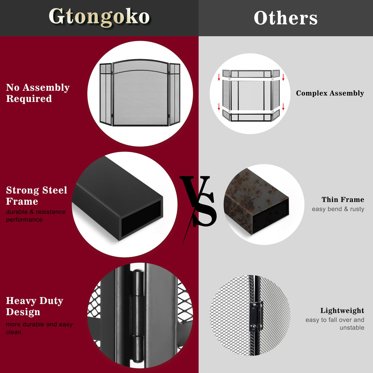 Black 3 Panel Steel Mesh Fireplace Screen H890