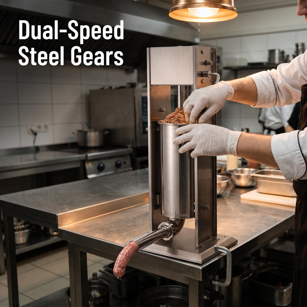 Stainless Steel Dual Speed 15lb/7L Sausage Stuffer with 4 Nozzles S86387