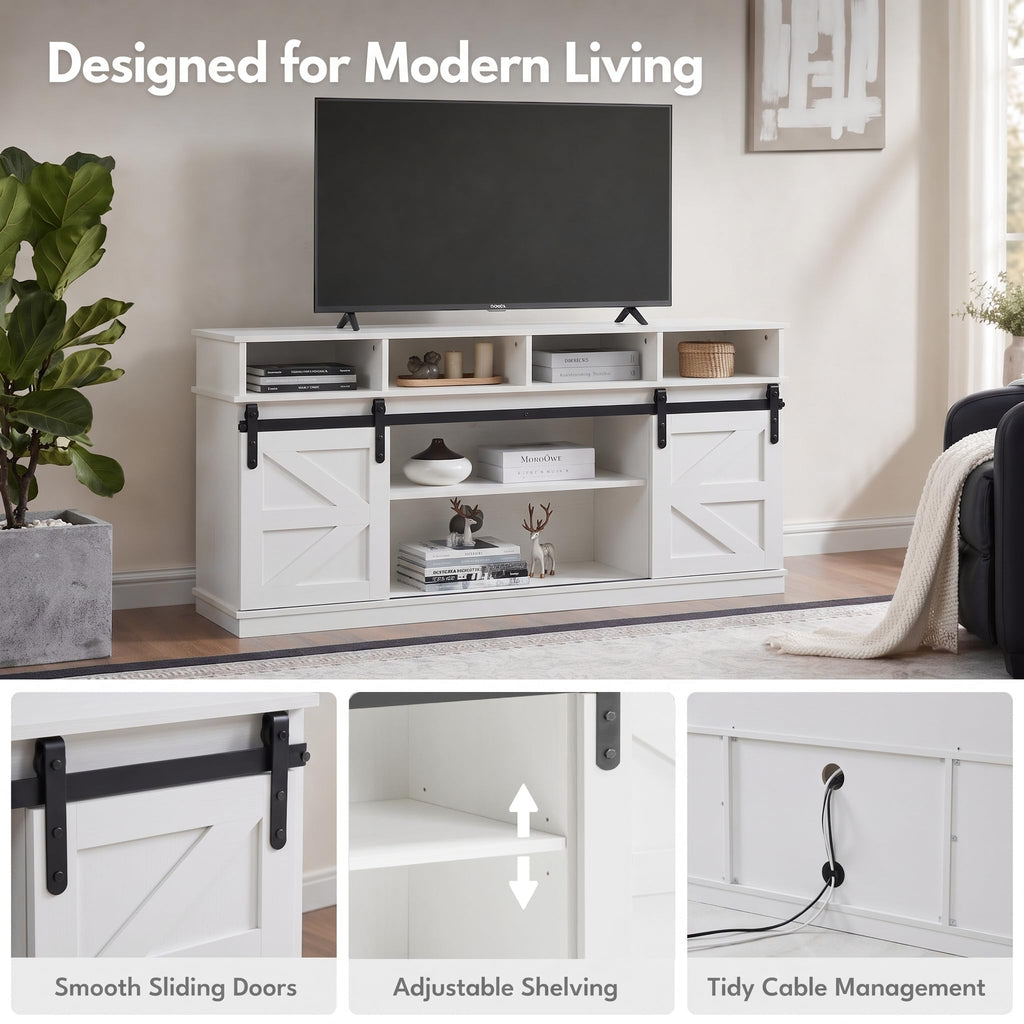 White 58" Farmhouse TV Stand with Sliding Barn Doors Q11648