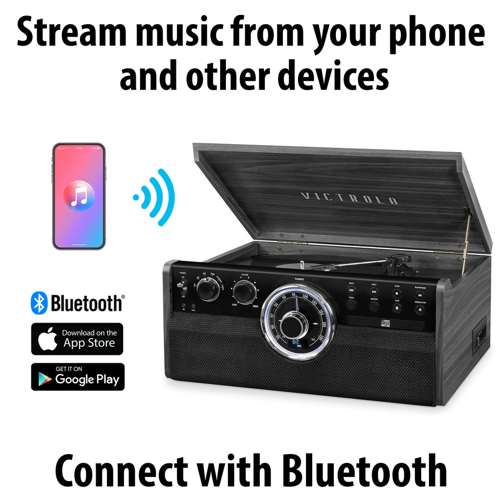 Black 6-in-1 Bluetooth Record Player with Stand O4323