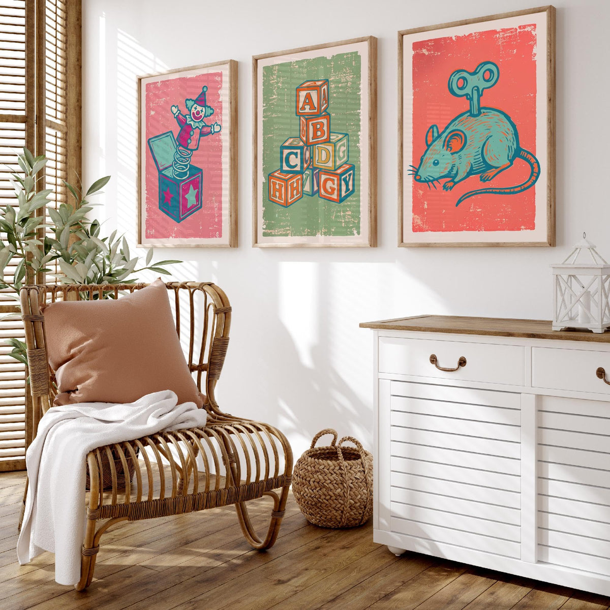 Art Prints Set of 3 Retro Linocut Style C42743