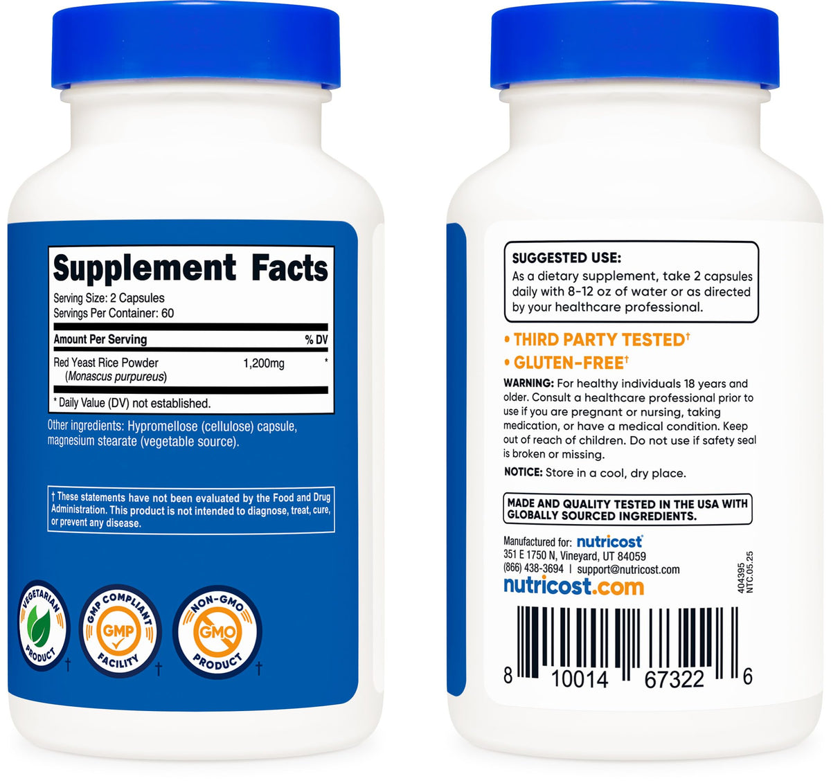 Red Yeast Rice 1200mg 120 Capsules Gluten Free H922