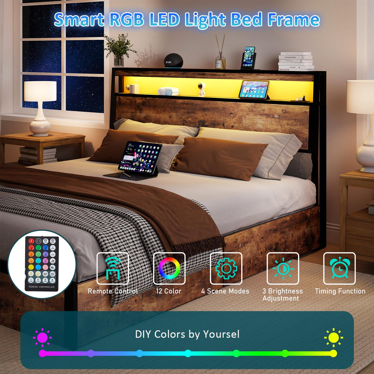 Queen Size Bed Frame with 4 Storage Drawers I92818
