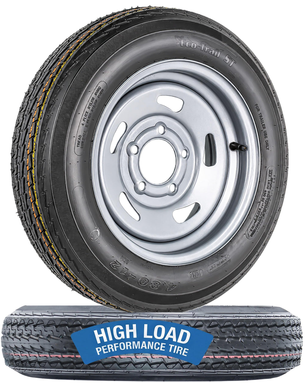 2-Pack Trailer Tire Rim Assembly 4.80-12 12 5 Lug Silver O9435