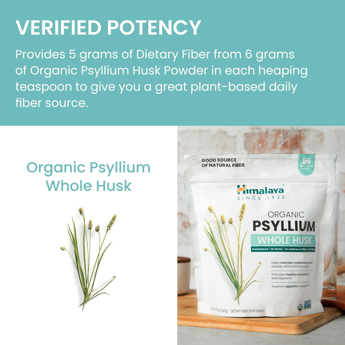 Organic Psyllium Whole Husk Fiber Supplement, Unflavored, 12 oz Z5438