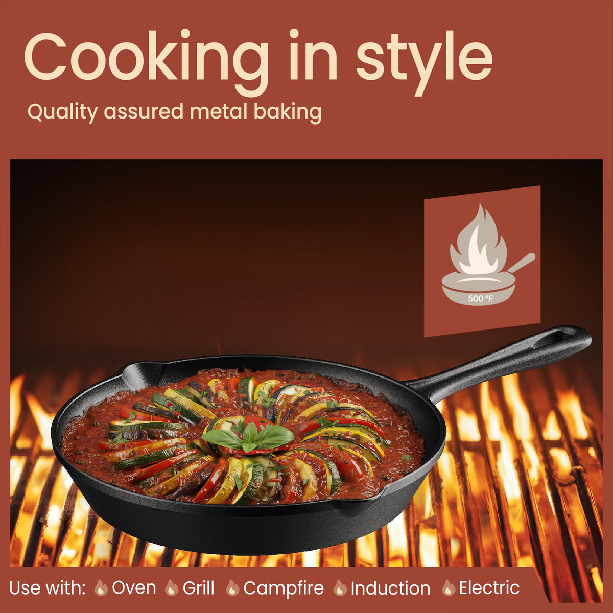 10" Pre Seasoned Cast Iron Skillet with Glass Lid R302