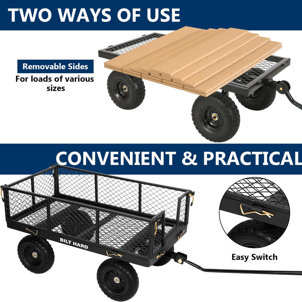 10" Steel Garden Cart with Rotating Handle and Removable Sides, 4 Cu.Ft, Black N92764