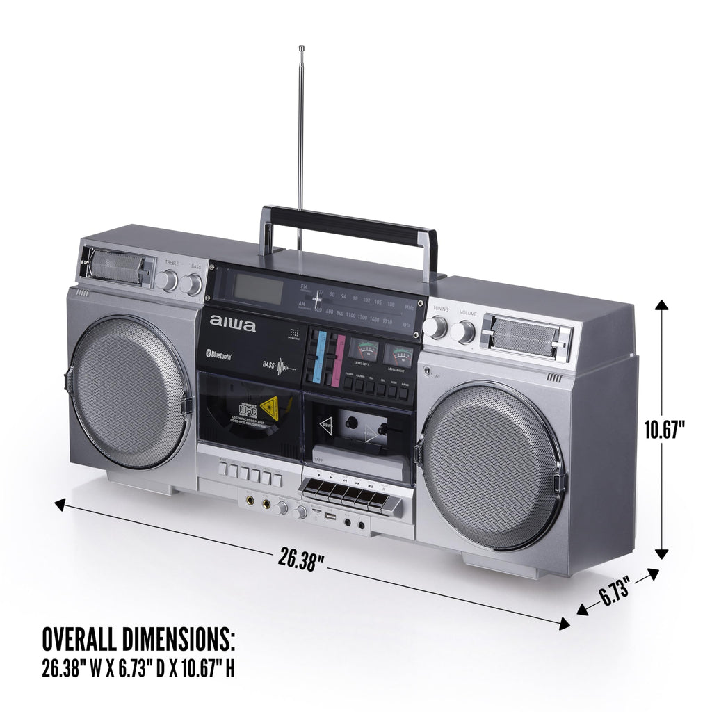 Retro Boombox CD Player with Cassette Recording, Bluetooth, FM/AM Radio, USB/SD/AUX Inputs, Dual 40W Speakers A5756