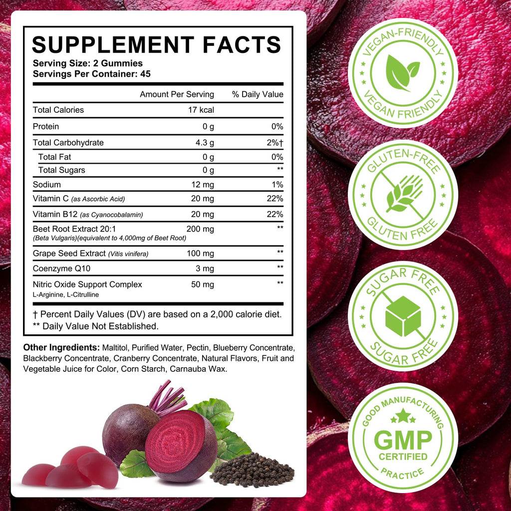 Beet Root Gummies with CoQ10 90 Soft Chews I852
