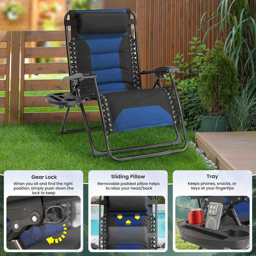 Oversized Zero Gravity Chair 2 Pack Folding Recliner with Pillow & Cup Holder Q77547