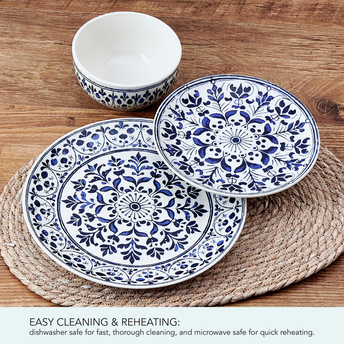 12 Piece Blue Stoneware Dinnerware Set N6841