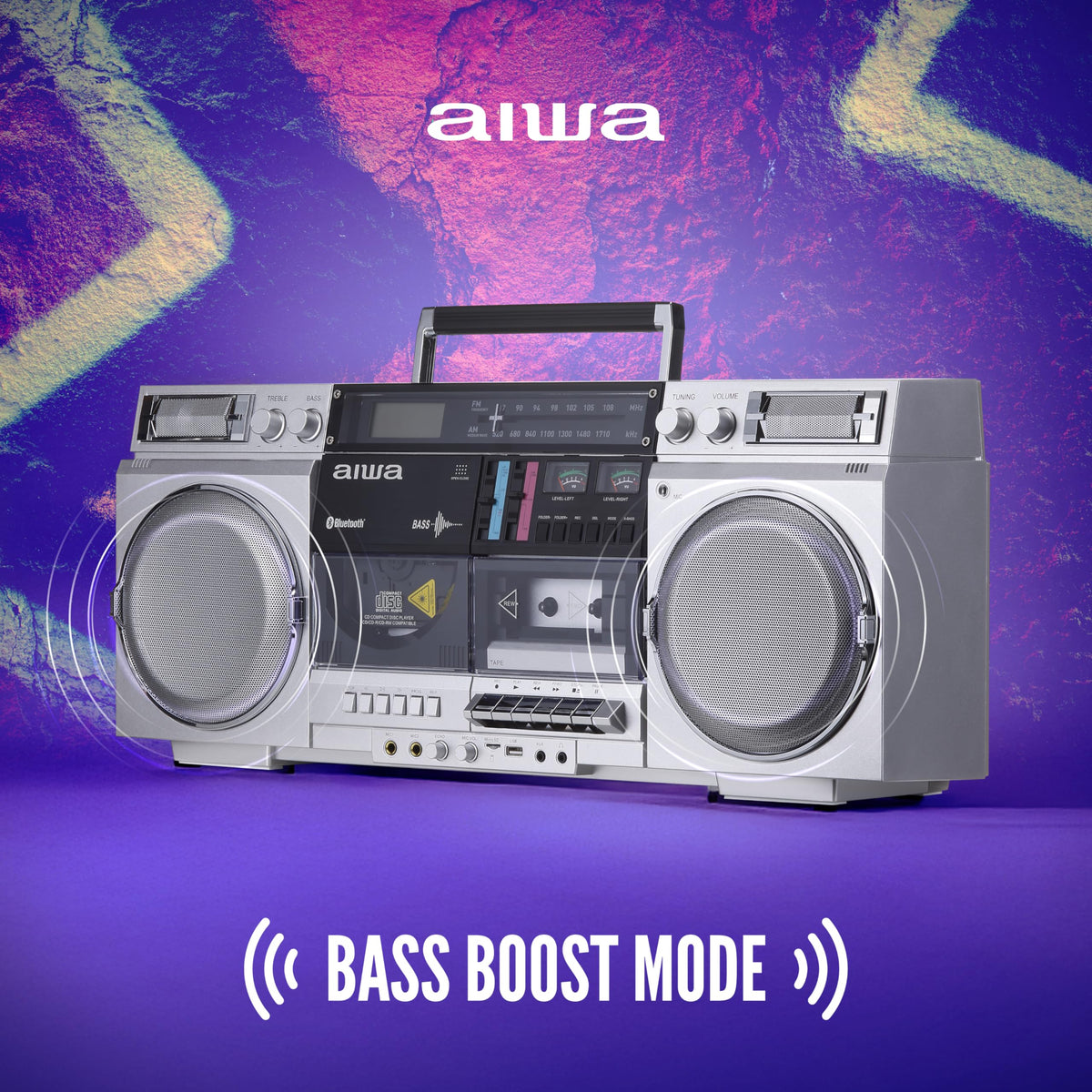 Retro Boombox CD Player with Cassette Recording, Bluetooth, FM/AM Radio, USB/SD/AUX Inputs, Dual 40W Speakers A5756