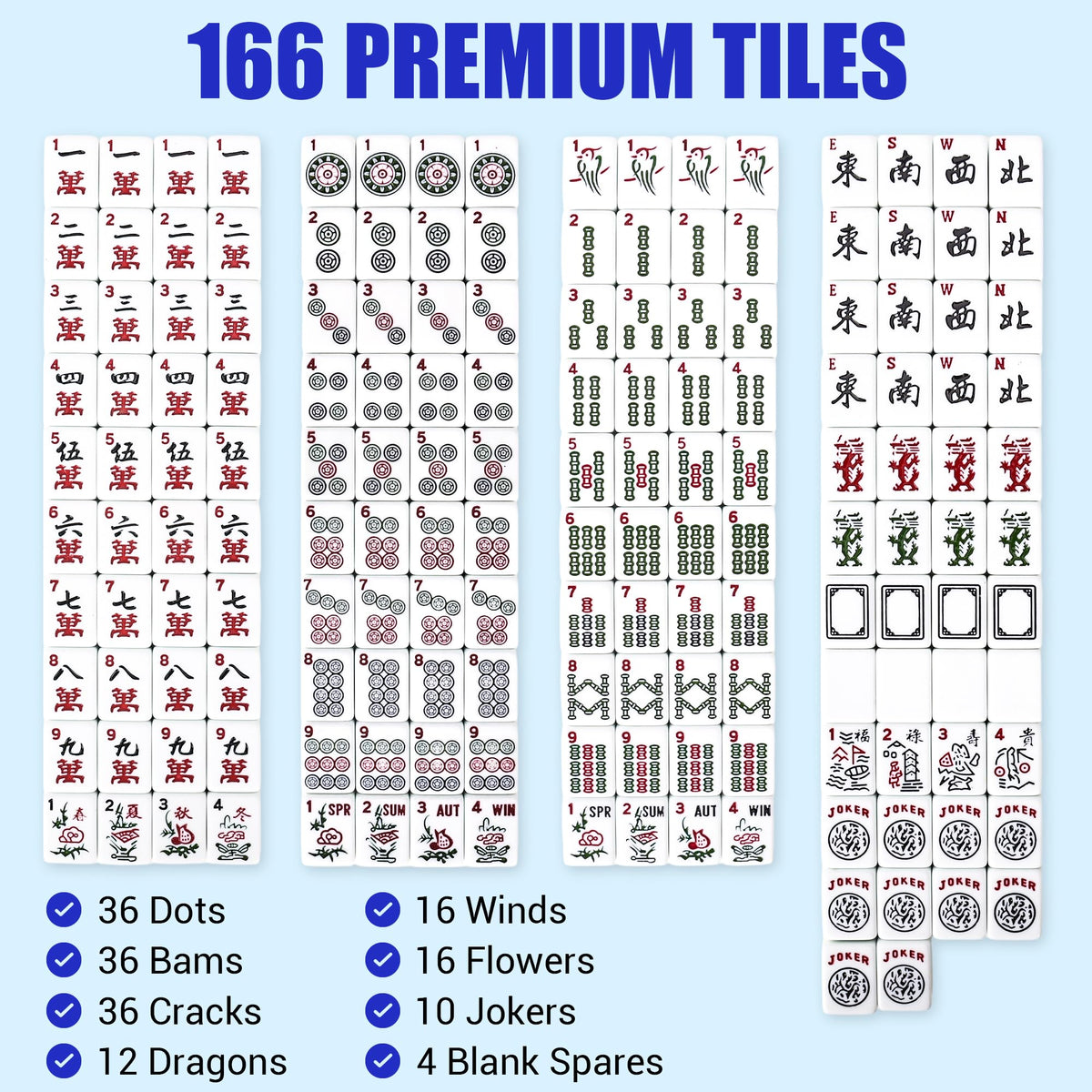 Mahjong Game Set with Racks, 166 Tiles & Bag Z4027