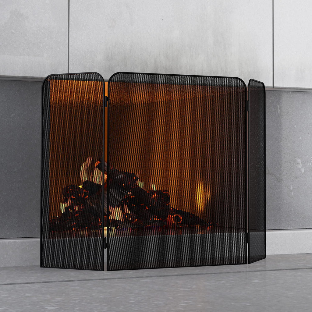 Iron 3-Panel Fireplace Screen Spark Guard D466884