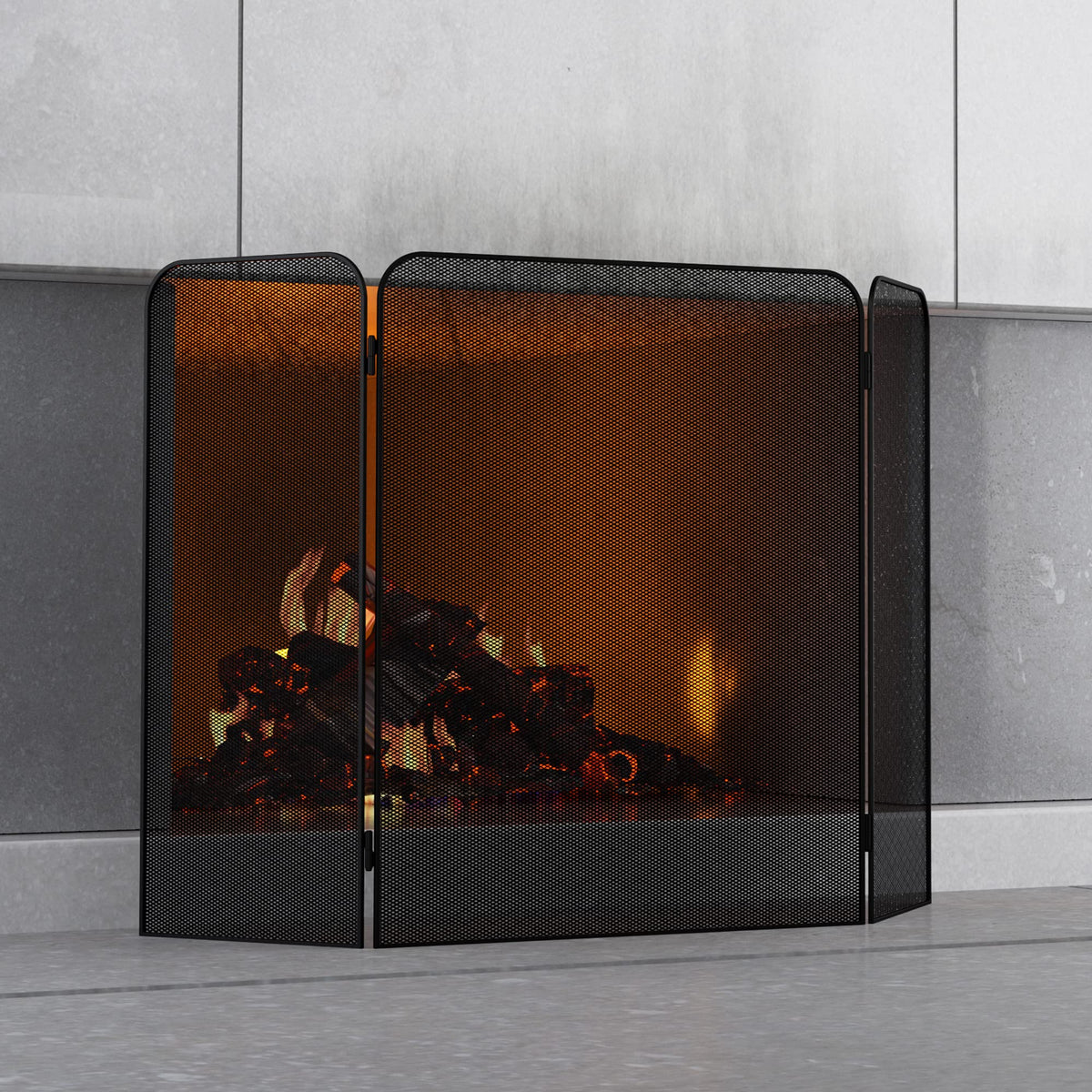 Iron 3-Panel Fireplace Screen Spark Guard D466884