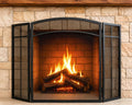 Black 3 Panel Steel Mesh Fireplace Screen H890