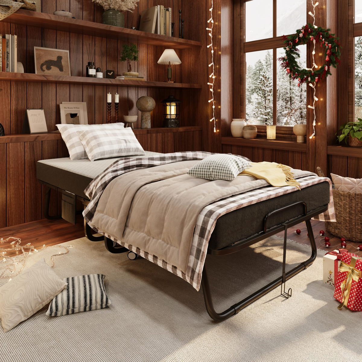 Folding Bed with 5" Memory Foam Mattress Cot Size I915