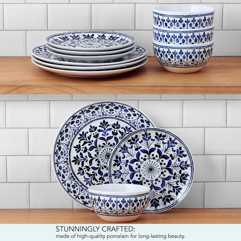 12 Piece Blue Stoneware Dinnerware Set N6841