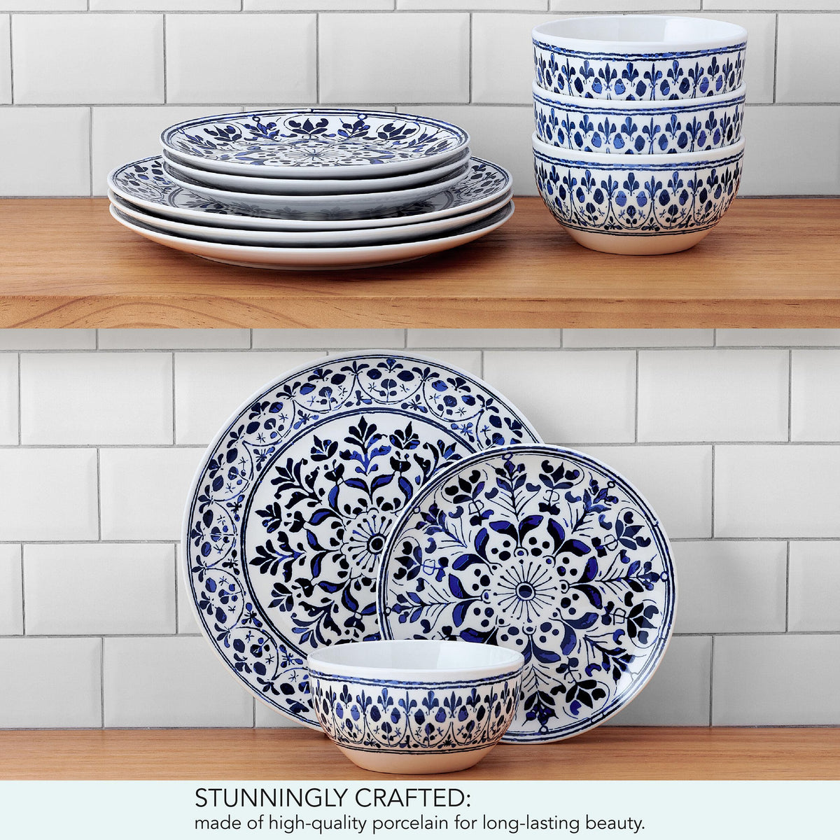 12 Piece Blue Stoneware Dinnerware Set N6841
