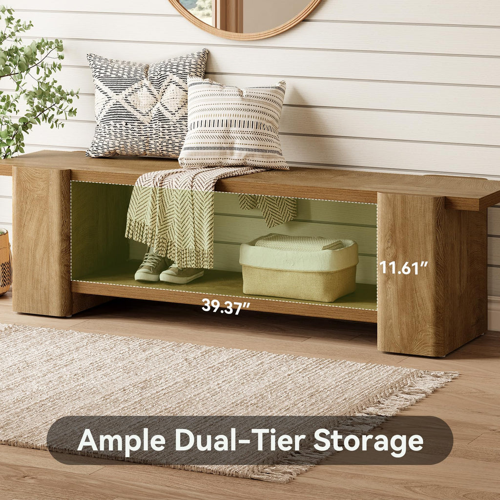 Wood Storage Bench with Shelf R1879