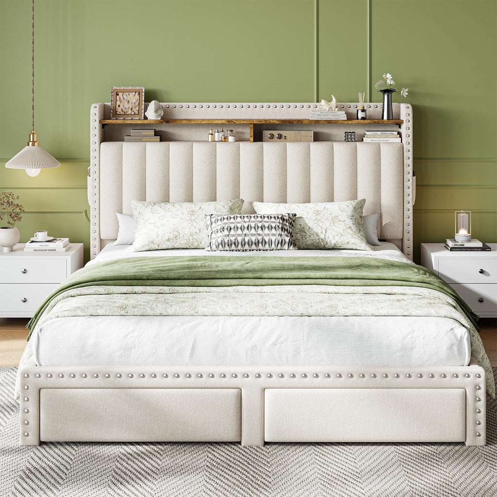 Queen Bed Frame with 2 Drawers V262949