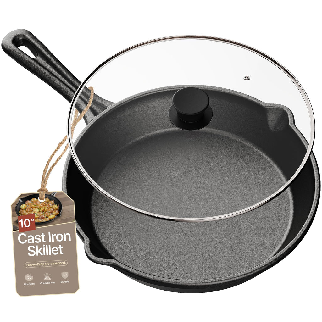 10" Pre Seasoned Cast Iron Skillet with Glass Lid R302
