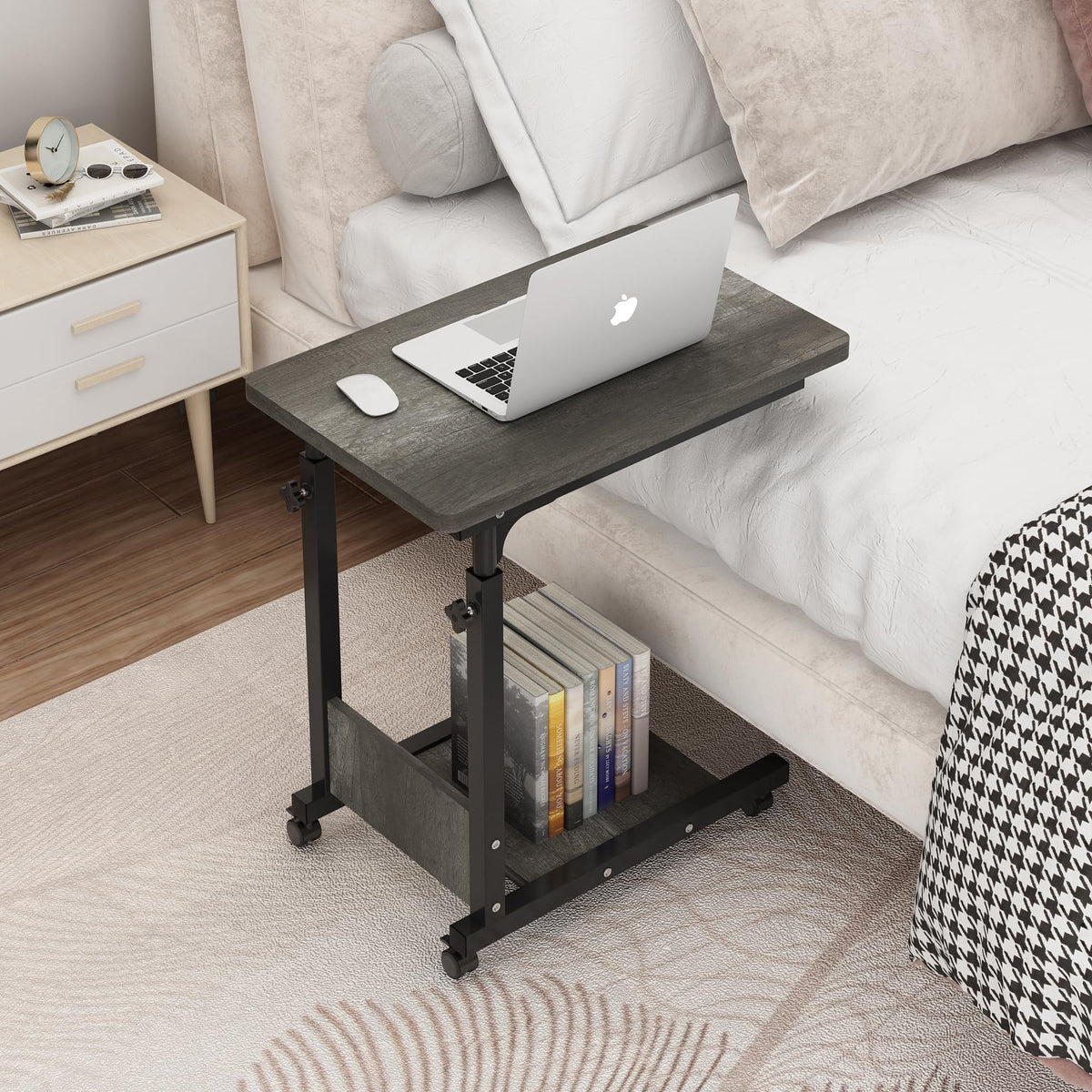 Adjustable Height C Table with Wheels and Storage O77120