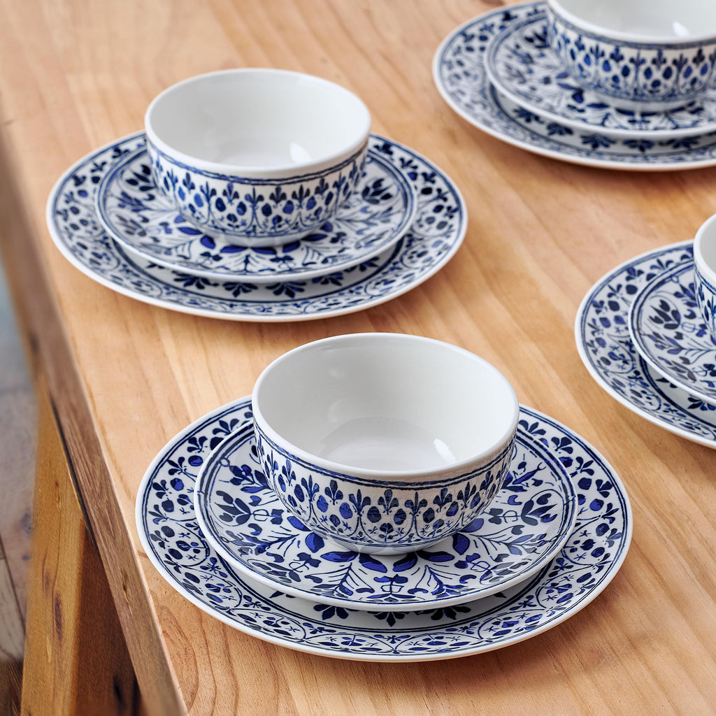 12 Piece Blue Stoneware Dinnerware Set N6841