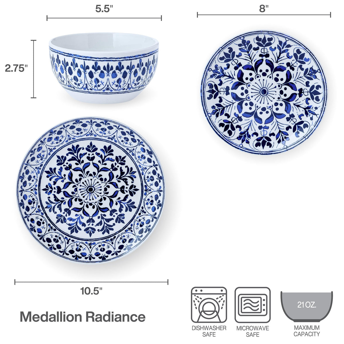 12 Piece Blue Stoneware Dinnerware Set N6841