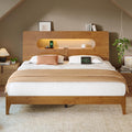 Queen Size Solid Wood Bed Frame with Storage Headboard, Brown H478