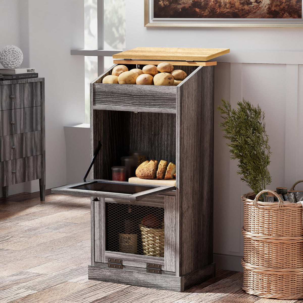 Wooden Potato and Onion Storage Bin with Lid T55173