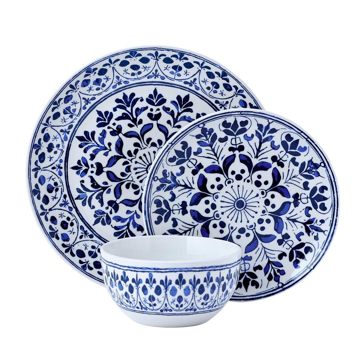 12 Piece Blue Stoneware Dinnerware Set N6841