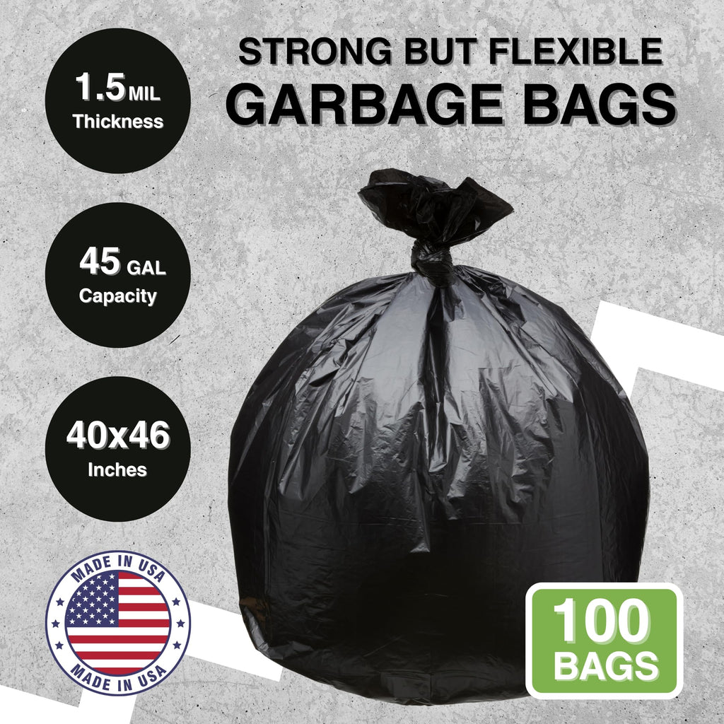 45 Gallon Black 1.5 Mil Trash Bags 100 Count S7667