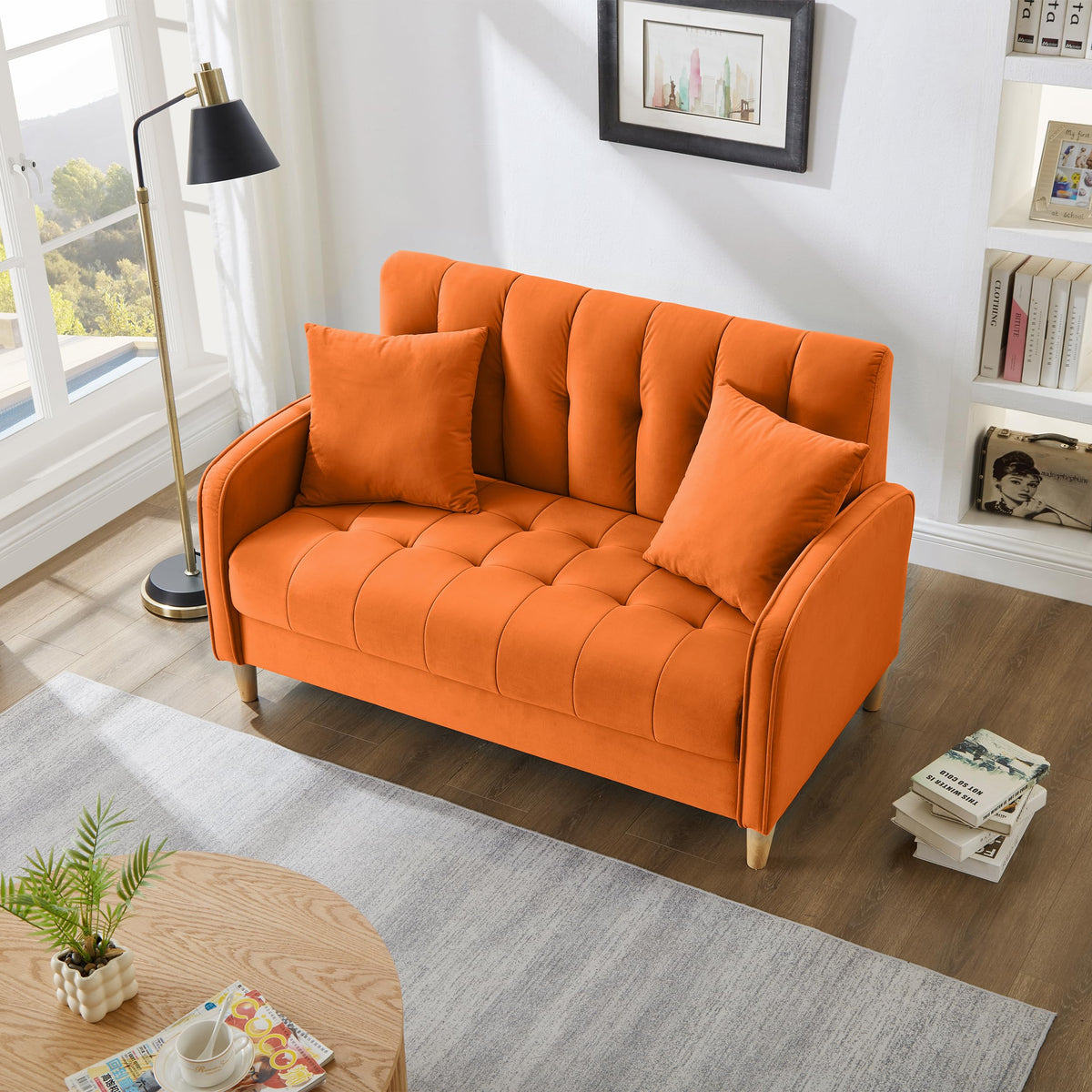 Orange Velvet Tufted Loveseat Sofa X27810