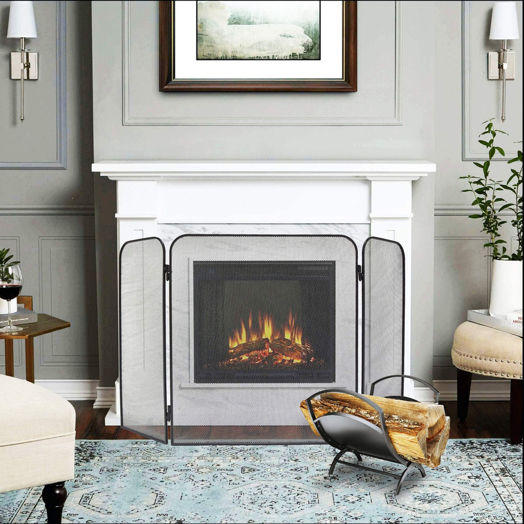Iron 3-Panel Fireplace Screen Spark Guard D466884