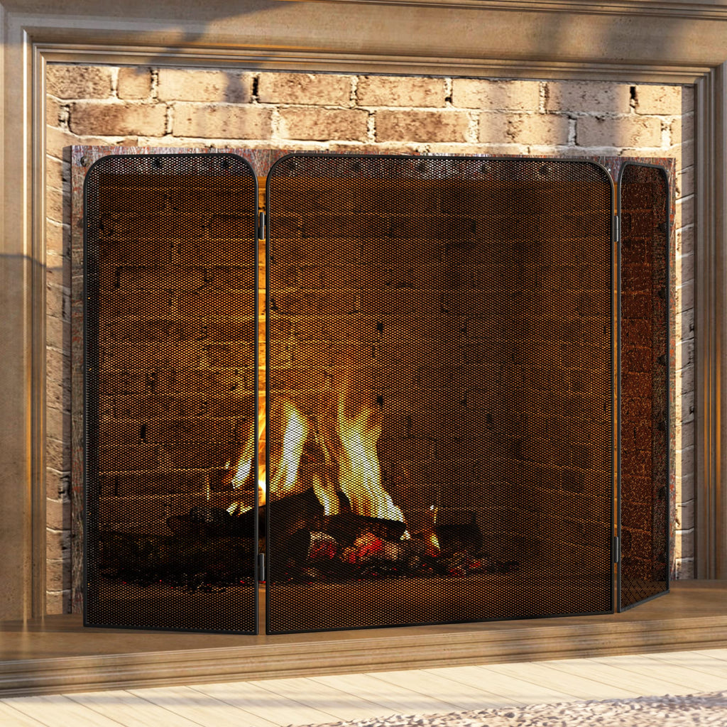 Iron 3-Panel Fireplace Screen Spark Guard D466884