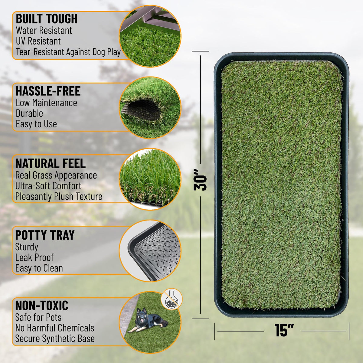 Artificial Grass Puppy Potty Training Pad with Tray 15" x 30" Q759353