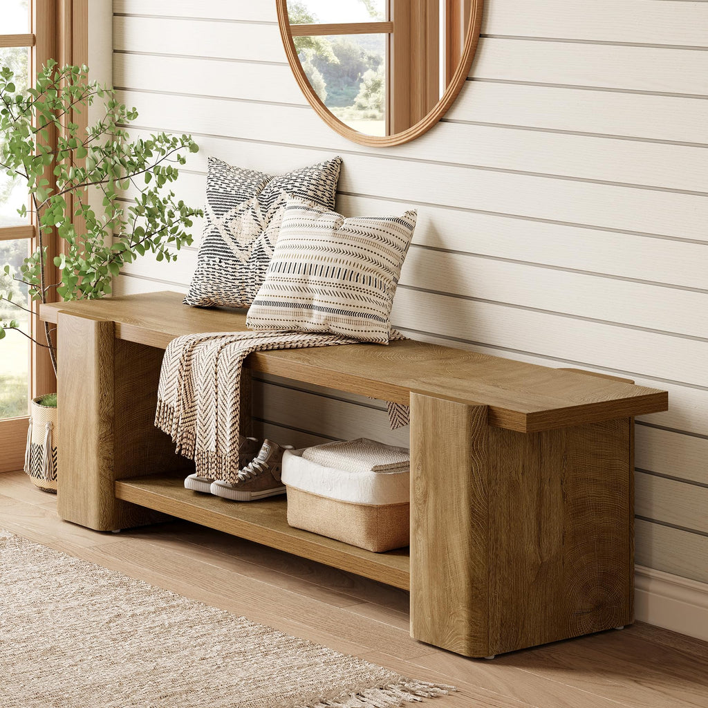 Wood Storage Bench with Shelf R1879